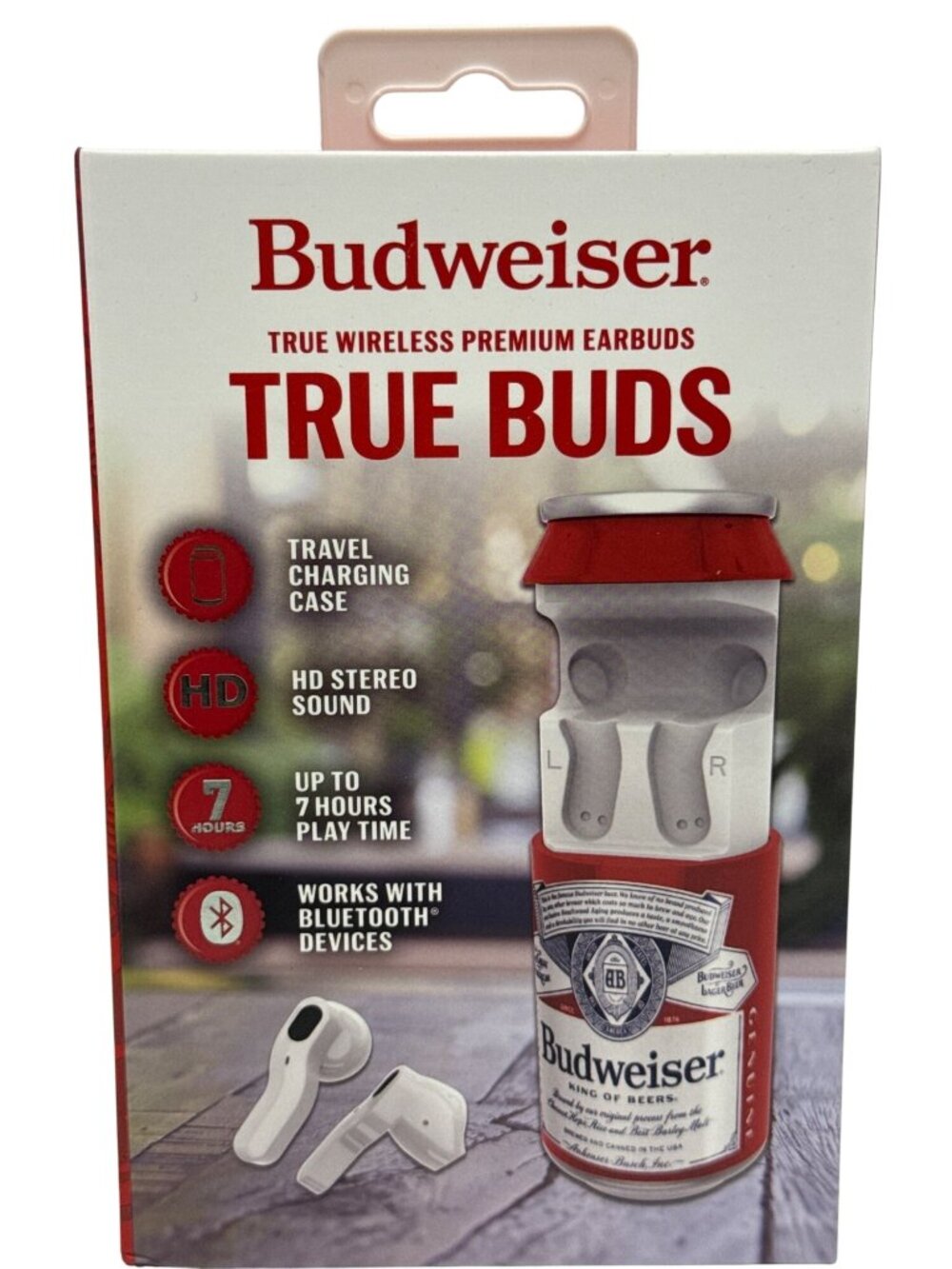 Budweiser True Buds Wireless Earbuds Can Shaped Charging Case Bluetooth NEW